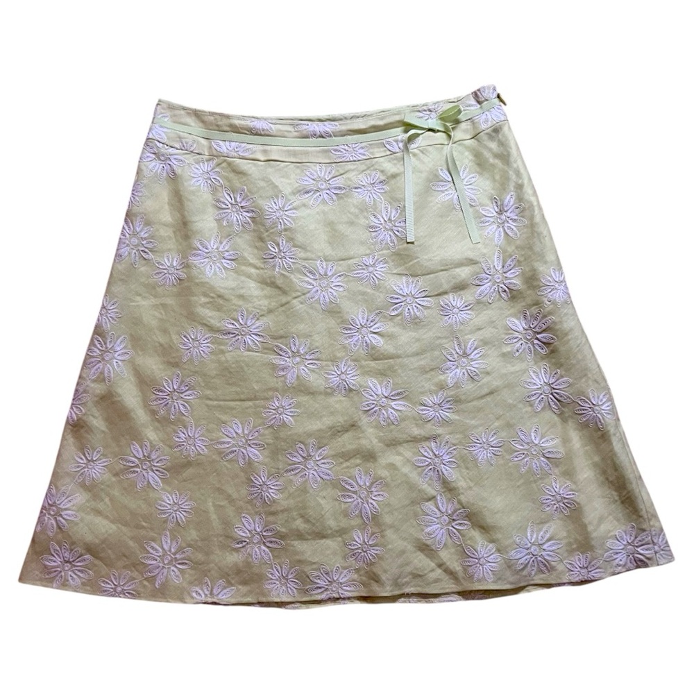 Ann Taylor Petites Light Green Lined Embroidered Skirt Size 10P